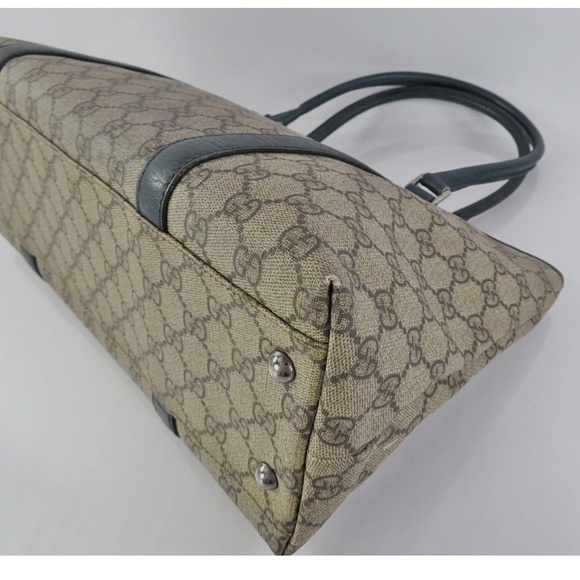 GUCCI Brown/Beige PVC Canvas GG Supreme Tote with Blue Leather trim - Picture 8 of 16
